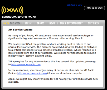 Xm Satellite Radio Outage