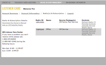 XM Radio Listener Care