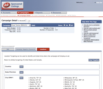 Ask Search Advertising Geotargeting