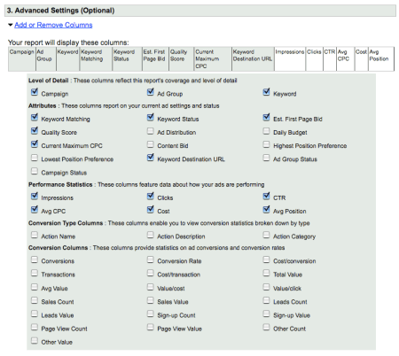 Google Adwords Quality Score Reporting