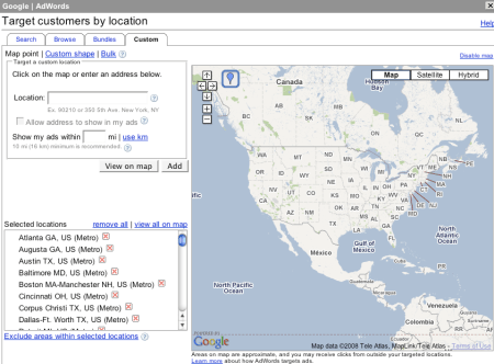 Google Search Advertising Custom Geotargeting