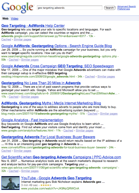 Google Search Results One Video