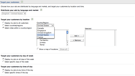 Microsoft Adcenter Country Targeting