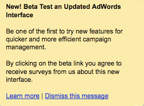 Google Adwords Updated Interface Beta