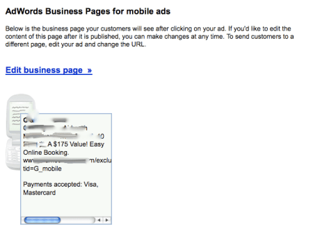 Adwords Business Pages for Mobile Ads