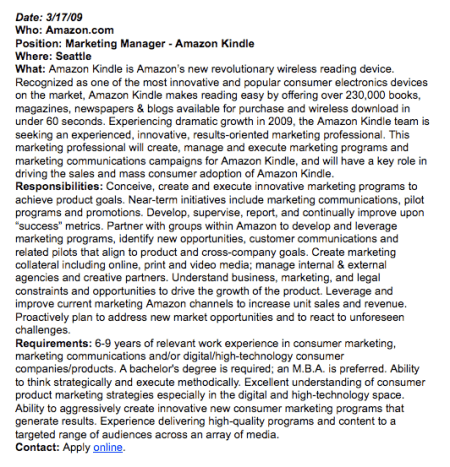 Amazon Kindle Marketing Manager