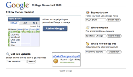 iGoogle Follow NCAA Tournament