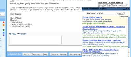 Google Web Search in Gmail Browser