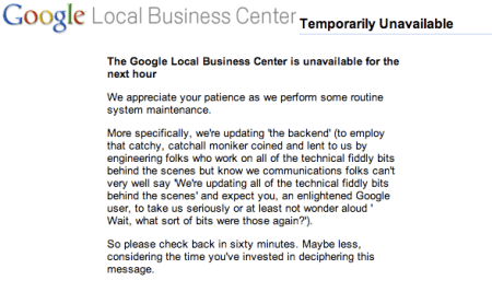 Google Local Business Center Unavailable
