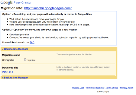 Google Page Creator Migration