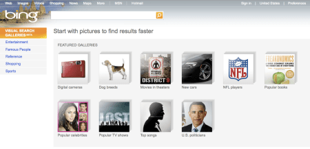 Bing Visual Search Galleries