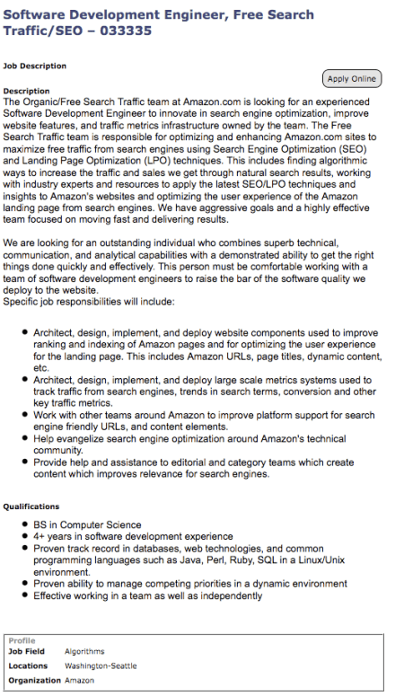 Software Engineer SEO Amazon