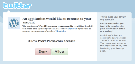 Wordpress Twitter Authorization