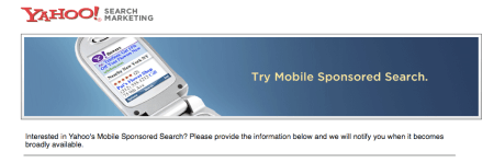 Yahoo Mobile Sponsored Search Registration