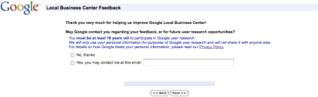 Google Local Business Center Survey VI