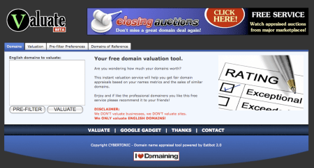 Valuate.com Free Domain Appraisal