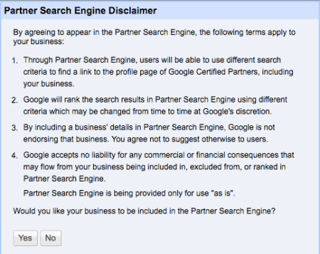 Google Partner Search Engine Disclaimer
