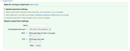AdWords Experiment Settings