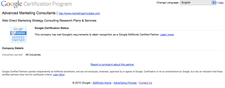 Google Certification Program Advanced Marketing Consultants