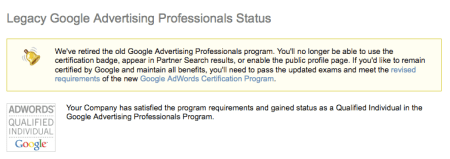 Google Advertising Professionals Program Retired
