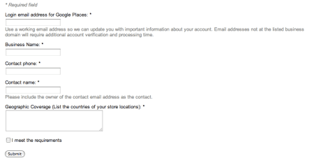 Google Places Owner's Bulk Verification Form